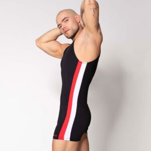 SINGLETS TIPO LUCHA NEGRO FRANJA ROJA