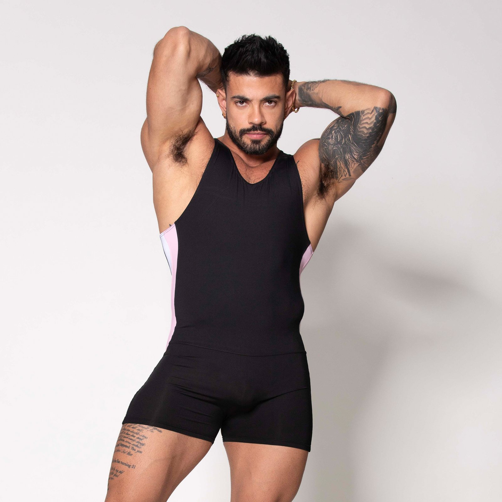 TRAJE DE LUCHA NEGRO / PINK STRIPE - Imagen 2