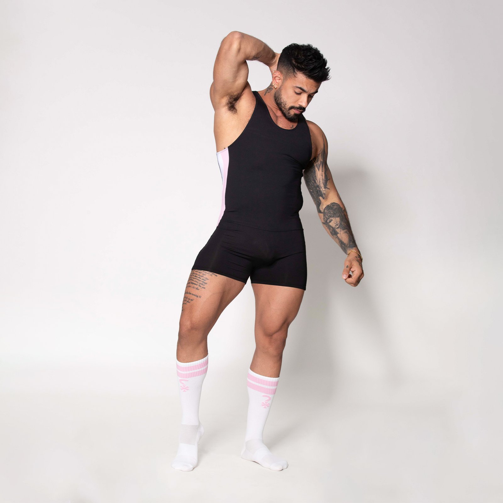 TRAJE DE LUCHA NEGRO / PINK STRIPE - Imagen 4