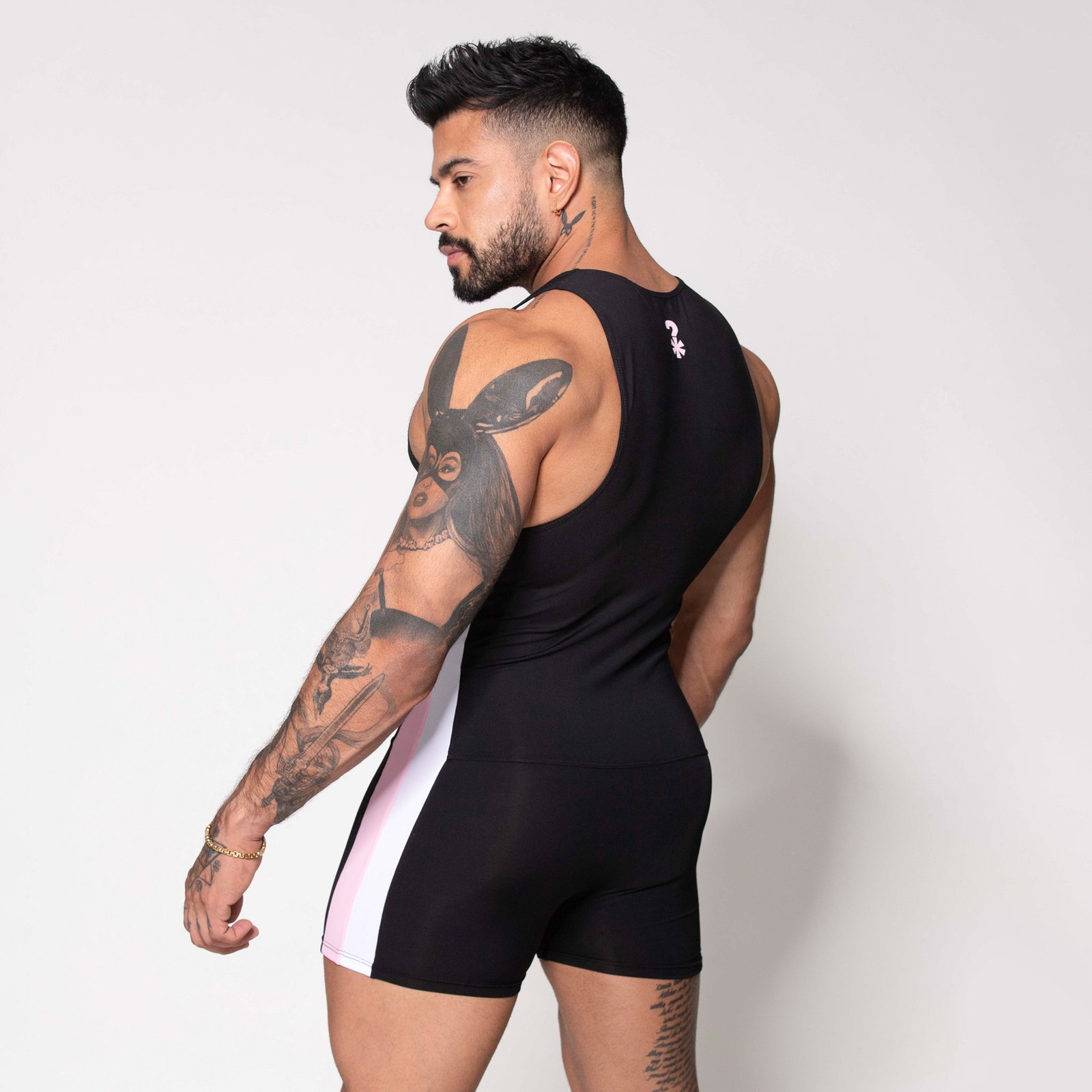 TRAJE DE LUCHA NEGRO / PINK STRIPE - Imagen 6